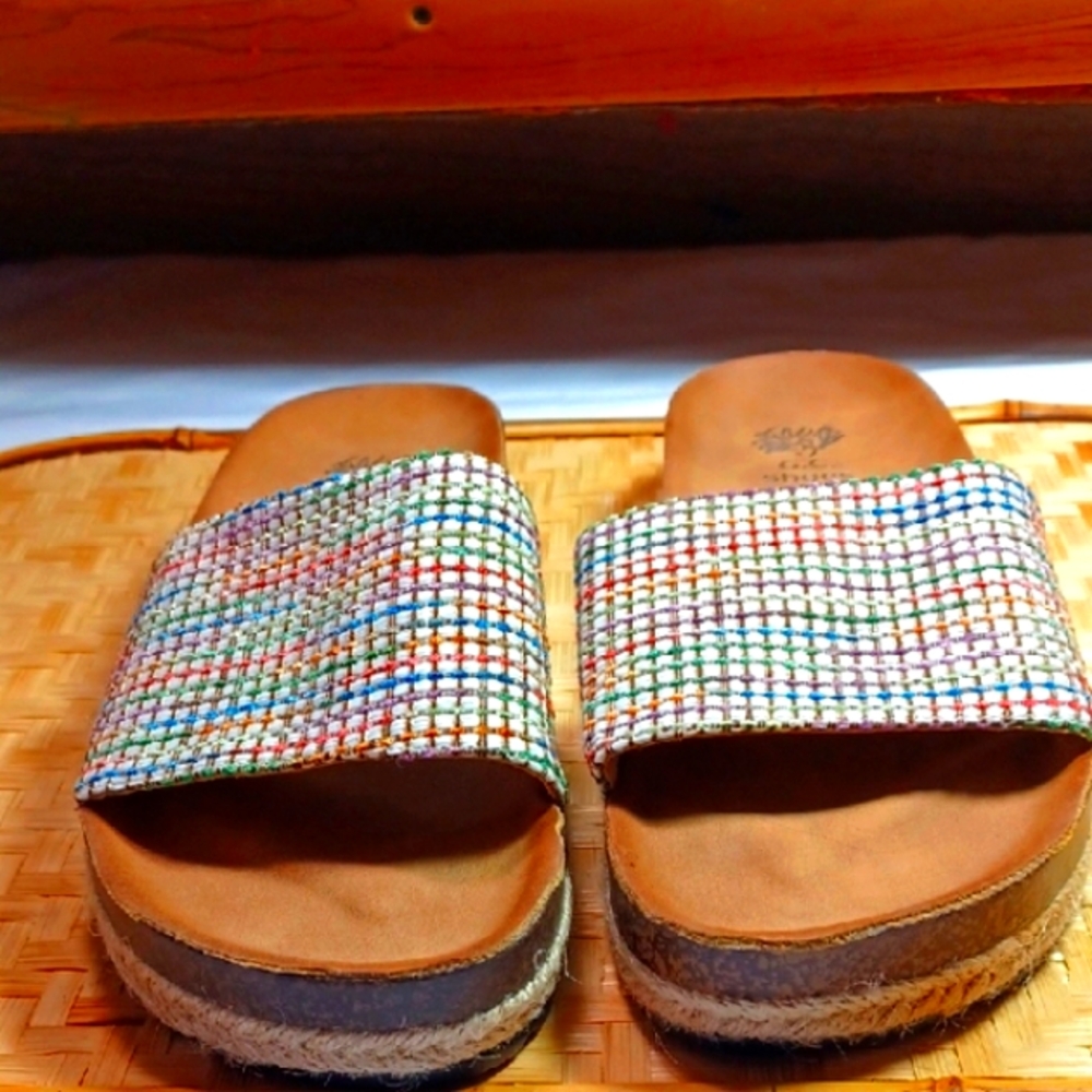 G.C. Rena Norstrom  Multicolor Cork  & Boho  Slide Beach Sandals 8.5 M
